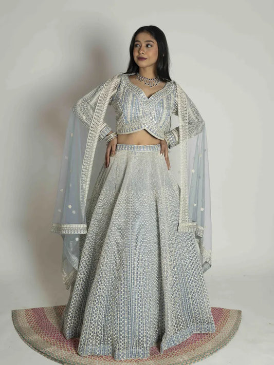 Ice Blue Net Lehenga