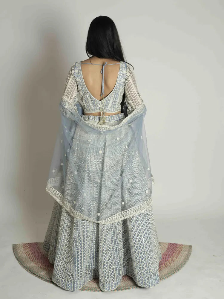 Ice Blue Net Lehenga