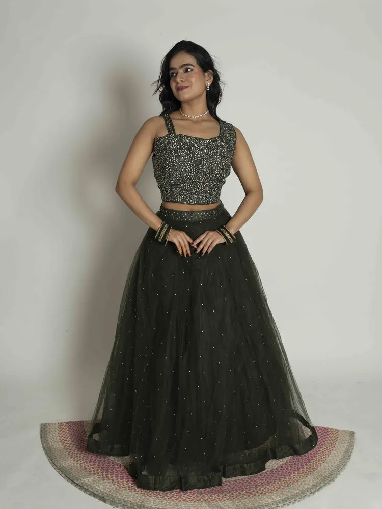 Bottle Green Net Lehenga