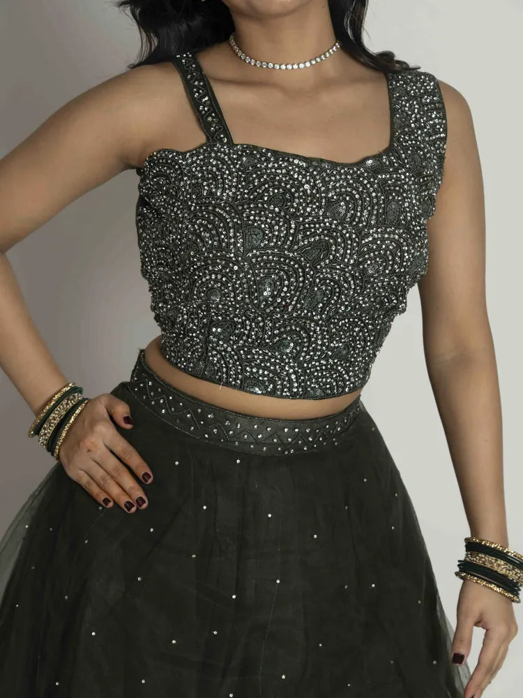 Bottle Green Net Lehenga