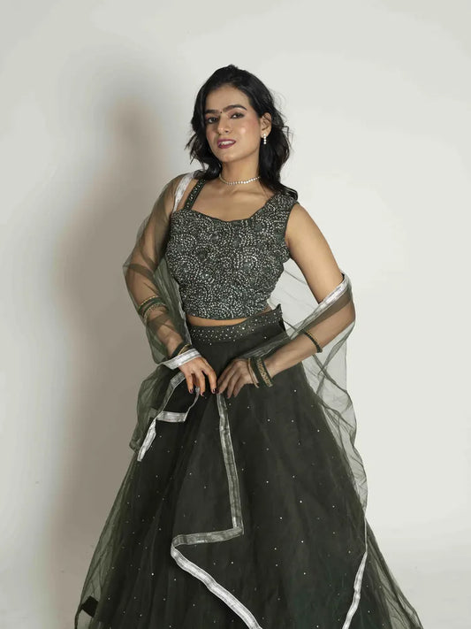 Bottle Green Net Lehenga