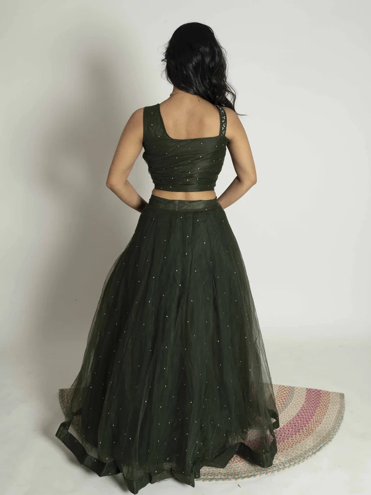 Bottle Green Net Lehenga
