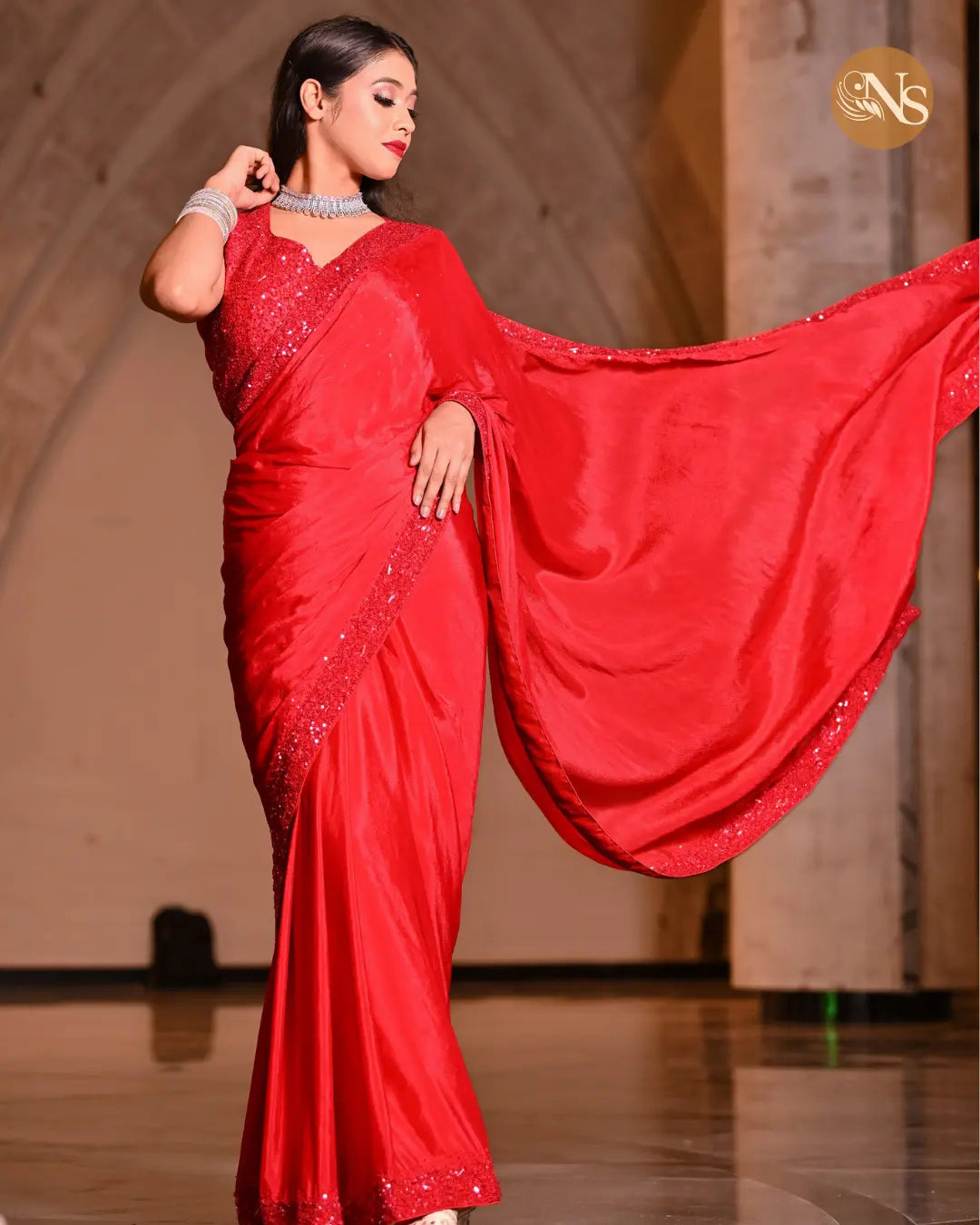 Red flow Saree