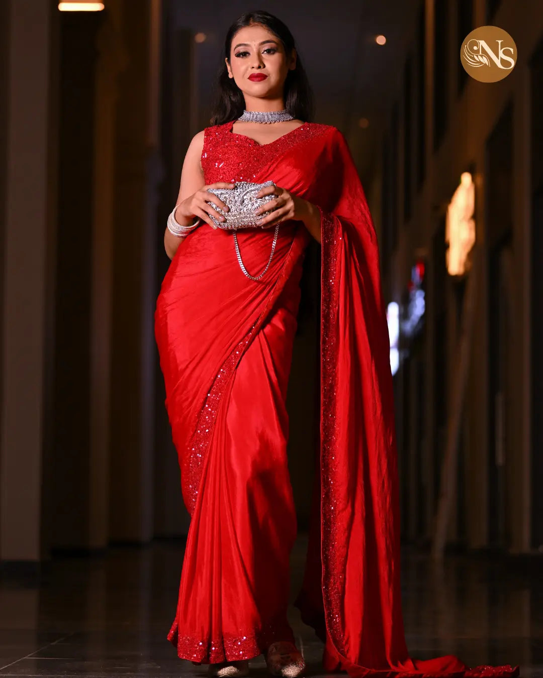 Red flow Saree