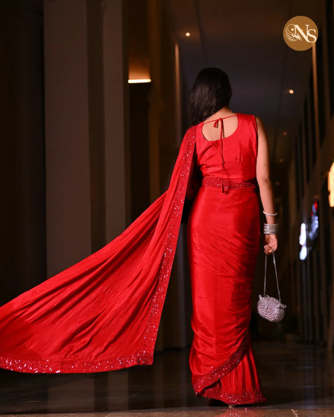 Red flow Saree